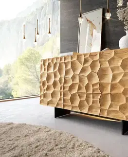 Komody DELIFE Komoda Solu 145 cm dub prírodná 2 dvierka 3 zásuvky závesná kov čierna 3D čelá