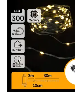 LED osvetlenie  B.V.  - LED Vonkajší vianočný svetelný reťazec 300xLED/8 funkcií 33m IP44 teplá biela B103031S7
