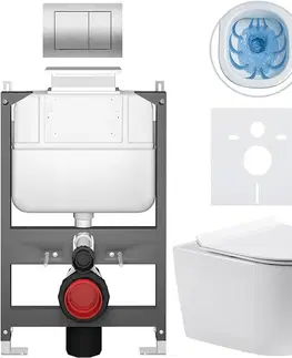 Záchody CERANO - Kompletný WC set Basic/Felci - biela lesklá - WC tlačidlo Maxio/Strieborná - ovládanie zhora - predstenová inštalácia - 53x37 CER-8050BD86085