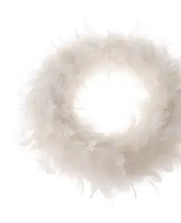 Vianočné dekorácie Dekoračný veniec z peria Downy, pr. 30 cm, biela