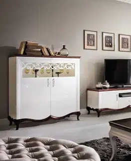 Vitríny TARANKO Milano MI-W/N P rustikálna vitrína s osvetlením biela / orech Milano