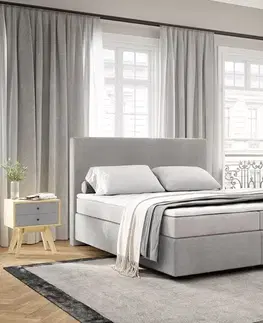 Postele Boxspring DELIFE Boxspring posteľ Dream-Well 160×200 cm manšester strieborno sivá s vreckovou pružinovou matracou a topperom Visco