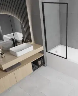 Sprchové dvere MEXEN/S - Cubik obdĺžniková vaňa 170 x 70 cm s panelom + vaňová zástena 80, čierna vzor 550317070X9308017070