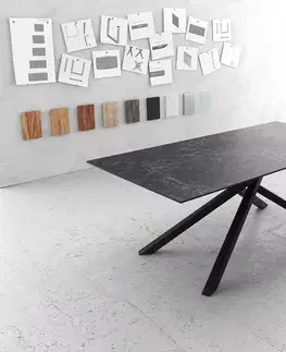 Jedálenské stoly DELIFE Jedálenský stôl Edge 200x100 cm keramika Laminam® Nero Greco antracitová stredová podstava kríž čierna