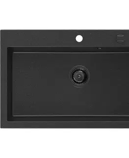 Kuchynské drezy MEXEN/S MEXEN/S - Elix granitový drez 1-miska 800 x 500 mm, čierna/strieborná metalík, sifón čierna 6527801005-73-B