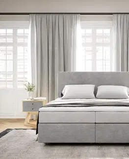 Postele Boxspring DELIFE Boxspring posteľ Dream-Well 160×200 cm manšester strieborno sivá s vreckovou pružinovou matracou a topperom Visco