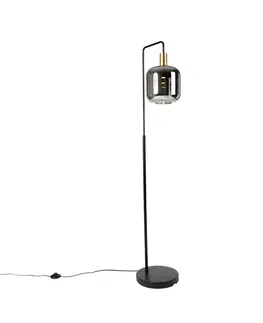 Stojace lampy Stojacia lampa čierna so zlatom a dymovým sklom vrátane PUCC - Zuzanna
