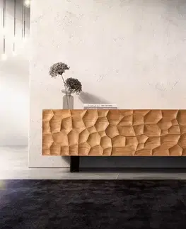 Televízne stolíky DELIFE TV stolík Solu 175 cm akácia prírodná 2 dvierka 2 zásuvky závesná kovová podstava čierna 3D čelá