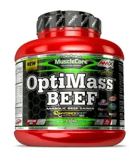 Hovädzie gainery OptiMass Beef Anabolic Gainer - Amix 2500 g Double White Chocolate