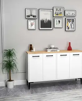 Komody Konzolový stolík Frezya - Sapphire Oak, White