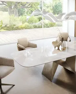 Jedálenské stoly DELIFE Jedálenský stôl Edge zaoblený 270×120 cm keramika Iris FMG Onice Grigio Origami metalická zlatá