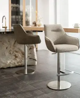 Barové stoličky DELIFE Barová stolička Alja-Flex zmiešané materiály mikrovlákno tmavobéžová bouclé tmavobéžová otočná výškovo nastaviteľná otočná podstava nerezová oceľ vrecková pružina