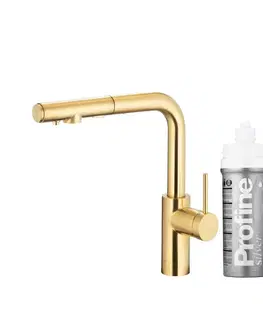 Kuchynské batérie KFA - Duero pure basic pull-out, filter. s otočnou výtokovou armatúrou, PVD brúsené svetlé zlato + profine silver 6623-114-39