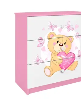 Komody so zásuvkami Detská komoda Babydreams Ružová – Medveď s motýľmi