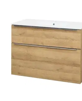 Kúpeľňový nábytok Mereo Mailo, kúpeľňová skrinka s keramickým umývadlom 101 cm, dub Riviera, elox AL madlo CN522A