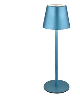Lampy Globo 58488BL-LED Dotykovo stmievateľná nabíjateľná vonkajšia stolová lampa VANNIE 3W/5V IP54 1800mAh modrá 58488BL