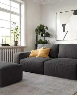 Veľké pohovky DELIFE Veľká pohovka Lanzo 230x95 cm mikrovlákno čierna s taburetom