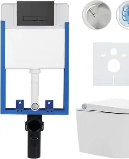 Záchody CERANO - Kompletní WC set Profi/Cronus Standard - bílá lesklá - WC tlačítko Slim/Černá matná - pro zazdění - 59,3x38,4  CER-140331