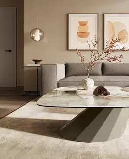 Konferenčné stolíky DELIFE Konferenčný stolík Edge zaoblený tvar 90x90 cm keramika Minas Melange Parabi kov titánová farba