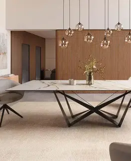 Jedálenské stoly DELIFE Jedálenský stôl Edge 300x100 keramika Calacatta Luxe bielo-zlato-šedá Spider plochá oceľ čierna