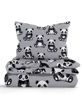 Obliečky MKLozkoviny.sk Predĺžené bavlnené obliečky Renforcé - Panda - 140 × 220 cm - 70 x 90 cm