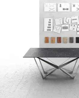 Jedálenské stoly DELIFE Jedálenský stôl Edge 200x100 cm keramika Laminam®Nero Greco antracitová pavúk plochá nerezová oceľ