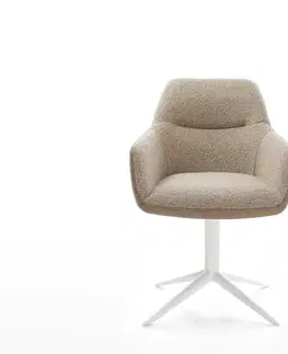 Jedálenské stoličky DELIFE Otočná jedálenská stolička Pejo-Flex zmiešané materiály tmavobéžová podstava biela otočný o 360° hojdacia funkcia vrecková pružina