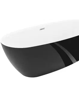 Vane MEXEN/S - Luvo Slim voľne stojaca vaňa 170 x 75, biela/čierna, sifón a prepad chróm 52801707575-01