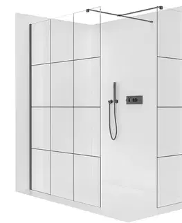 Sprchovacie kúty CERANO - Sprchová zástěna Walk-in Onyx T L/P - 8 mm - hranatá vzpěra - černá matná, industriální sklo - 160x90x200  CER-8050BD3091