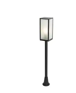 Vonkajšie svietidlá Vonkajšia stojaca lampa čierna s rebrovaným sklom 100 cm IP44 - Charlois Ribbed
