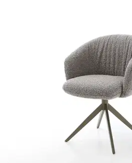 Jedálenské stoličky DELIFE Jedálenská stolička Caja-Flex s opierkami bouclé strieborno sivá krížová podstava široká titánová farba 360° otočná hojdacia funkcia vrecková pružina