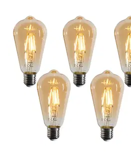 LED osvetlenie Sada 5 stmievateľných LED žiaroviek E27 Filament ST64 zlatá 4,5W 450 lm 2200K