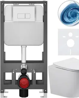 Záchody CERANO - Kompletný WC set Basic/Cesso - biela lesklá - WC tlačidlo Modulo/Biela - voľne stojaca - predstenová inštalácia - 49x36 CER-8050BD86002