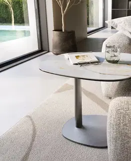 Odkládací stolky DELIFE Konferenčný stolík Edge zaoblený tvar 60×60 cm keramika onyx perleť Eleny nerezová oceľ kefovaná