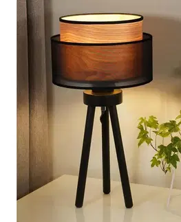 Lampy  - Stolná lampa WOOD BOHO 1xE27/15W/230V pr. 25 cm čierna/béžová 604093
