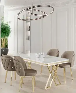 Jedálenské sety Dining Table & Chairs Set (5 Pieces) Rigel - White, Gold, Cappuccino