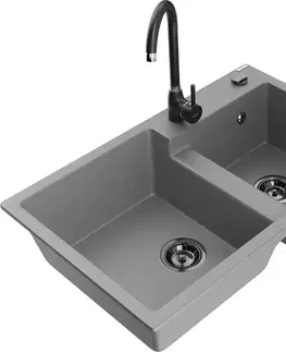 Kuchynské drezy MEXEN/S MEXEN/S - Tomas granitový drez 2-bowl vrátane batérie Telma, šedá 6516-71-670200-70-B