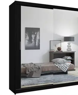 Spálňové šatníkové skrine Skriňa Lux 203 čierna + 2 x Zrkadlo
