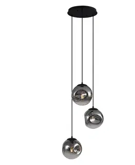 Závesné svietidlá Art Deco závesná lampa čierna so sklom Smoke 3-Lights - Douglass
