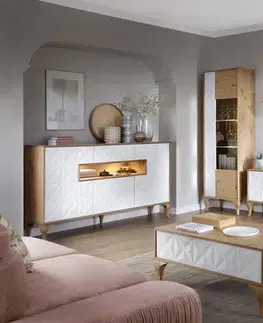 Konferenčné stolíky TARANKO Diament DI-S2 konferenčný stolík so zásuvkou biela / dub Diament
