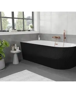 Vane MEXEN/S - Silo voľne stojaca rohová vaňa ľavá reliéf 170 x 80, biela/čierna, sifón a prepad meď kartáčovaná 52891708075L-65