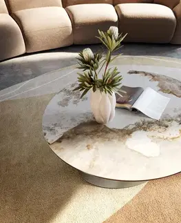 Konferenčné stolíky DELIFE Konferenčný stolík Edge okrúhly 90x90 cm keramika Minas Melange Conis kov titánová farba