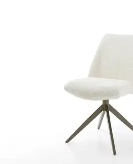 Jedálenské stoličky DELIFE Otočná jedálenská stolička Elso-Flex bouclé biela krížová podstava široká titánová farba 360° otočná vrecková pružina