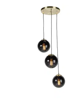 Závesné svietidlá Závesné svietidlo v štýle art deco zlaté s čiernym sklom 3-žiarovkové - Pallon