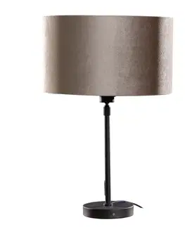 Stolné lampy Stolová lampa čierna s taupe zamatovým tienidlom 35 cm - Parte