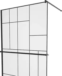 Sprchové dvere MEXEN/S - KIOTO Sprchová zástena WALK-IN s poličkou a držiakom uterákov 70 x 200, transparent/čierna 8 mm, čierna 800-070-121-70-78