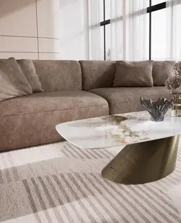 Konferenčné stolíky DELIFE Konferenčný stolík Edge zaoblený tvar 120x70 cm keramika Minas Melange Conis metalická zlatá