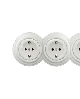 Predlžovacie káble lap - Trojitá retro domová zásuvka s rámikom SCHUKO 230 V keramická biela KA0009+2xKA0008+3xKA0106