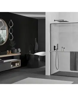 Sprchové dvere MEXEN/S - Kioto+ L Sprchová zástena WALK-IN s poličkou a držiakom uterákov 50 x 200, čierny vzor, grafit metal 800-050-123-95-70