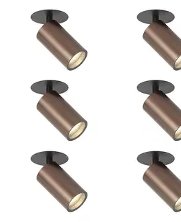 Zapustené svietidlá Sada 6 moderných zapustených bodových svetiel tmavý bronz GU10 50mm IP44 - Chels
